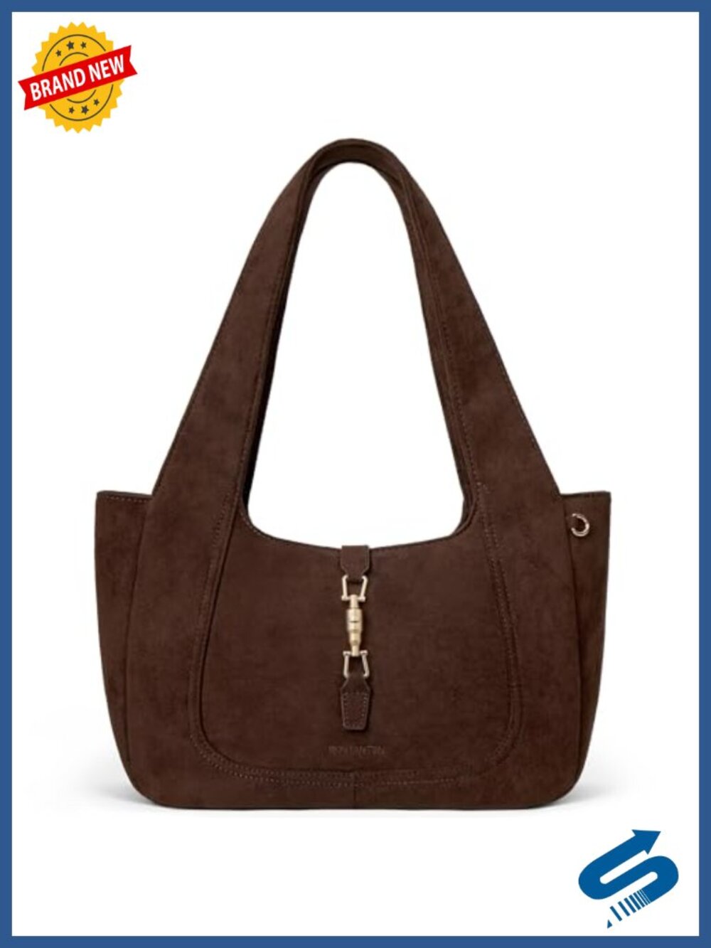 Suede Shoulder Bag - Faux Suede and Vegan Leather Tote, Lightweight, Gold